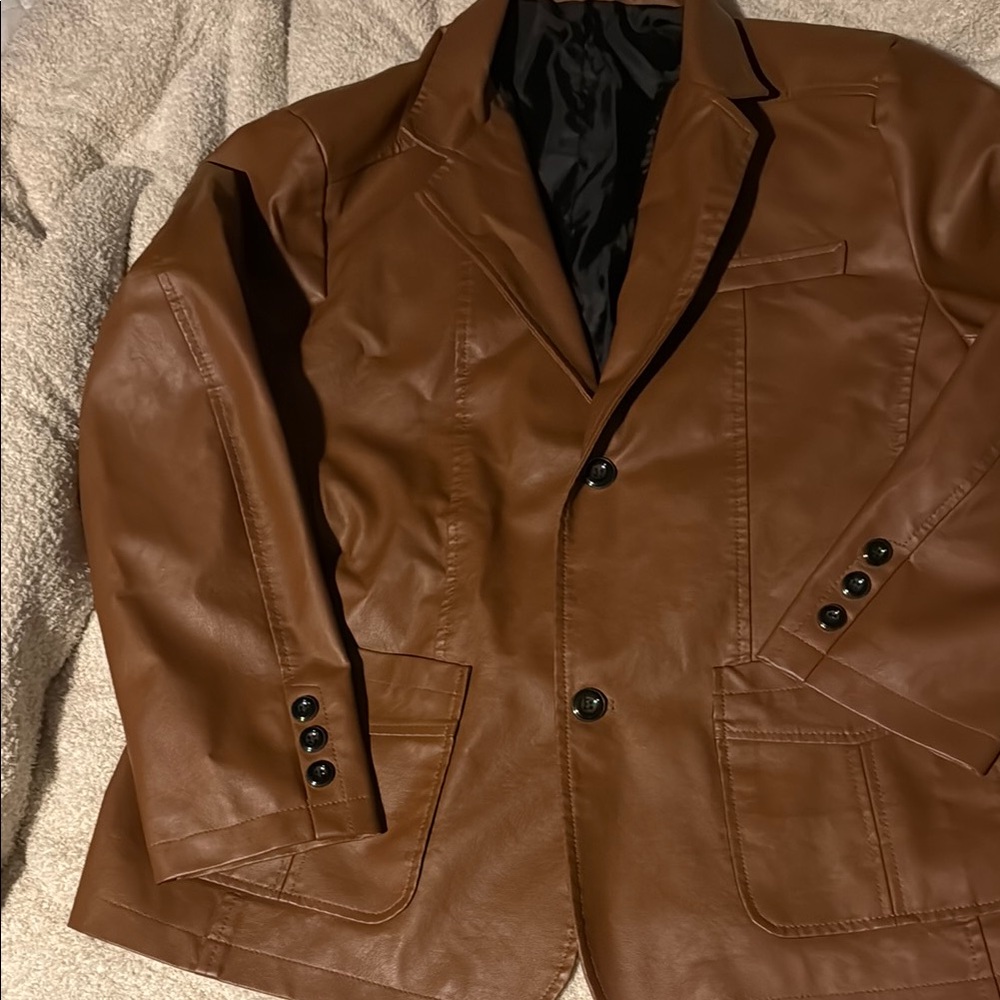Brown Leather Blazer Jacket